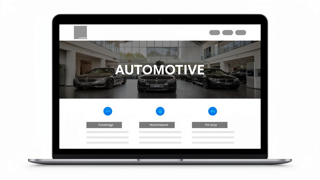 Automotive website design mockup showing car dealership inventory