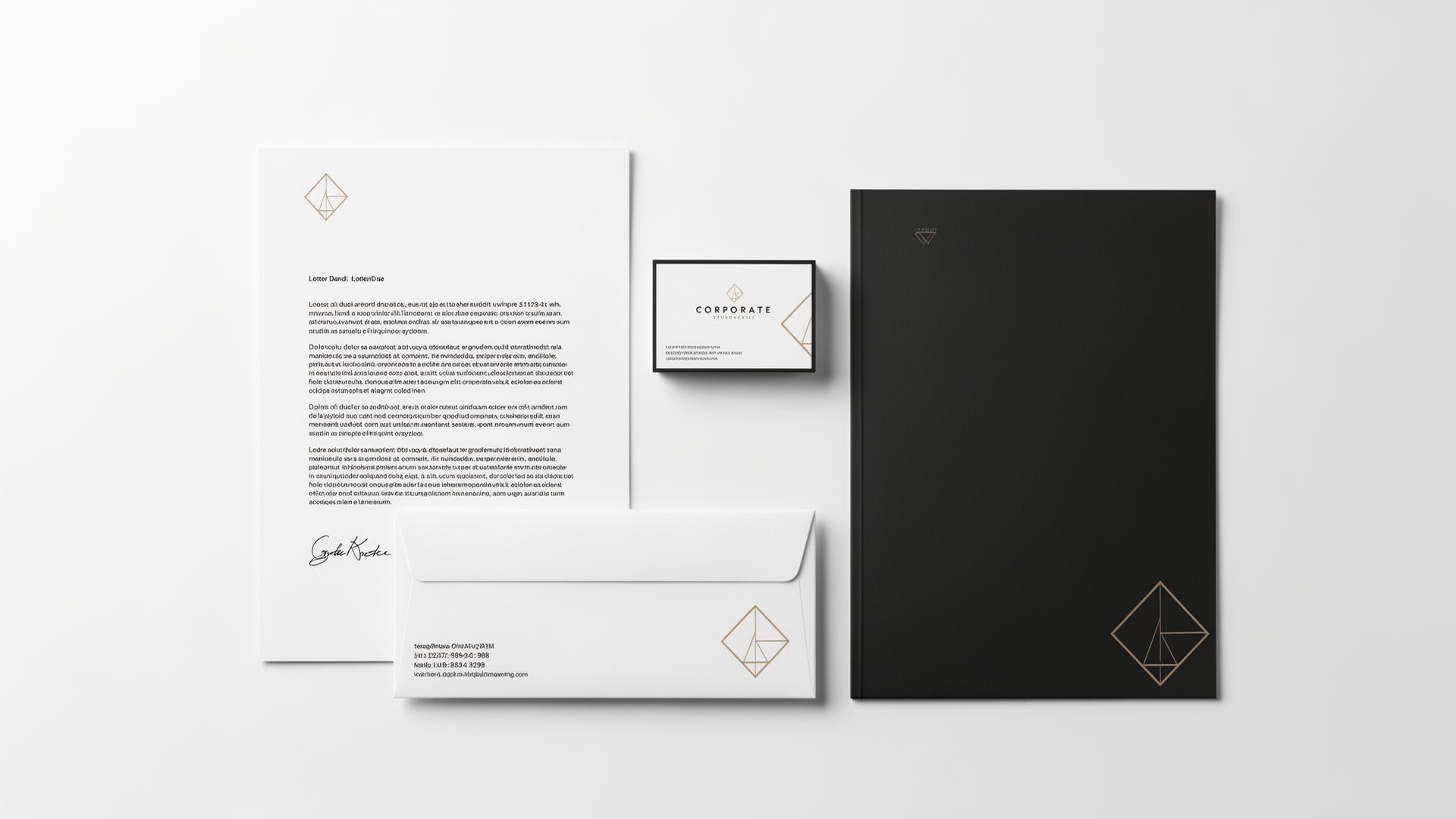 Corporate identity design system with brand guidelines and branded materials
