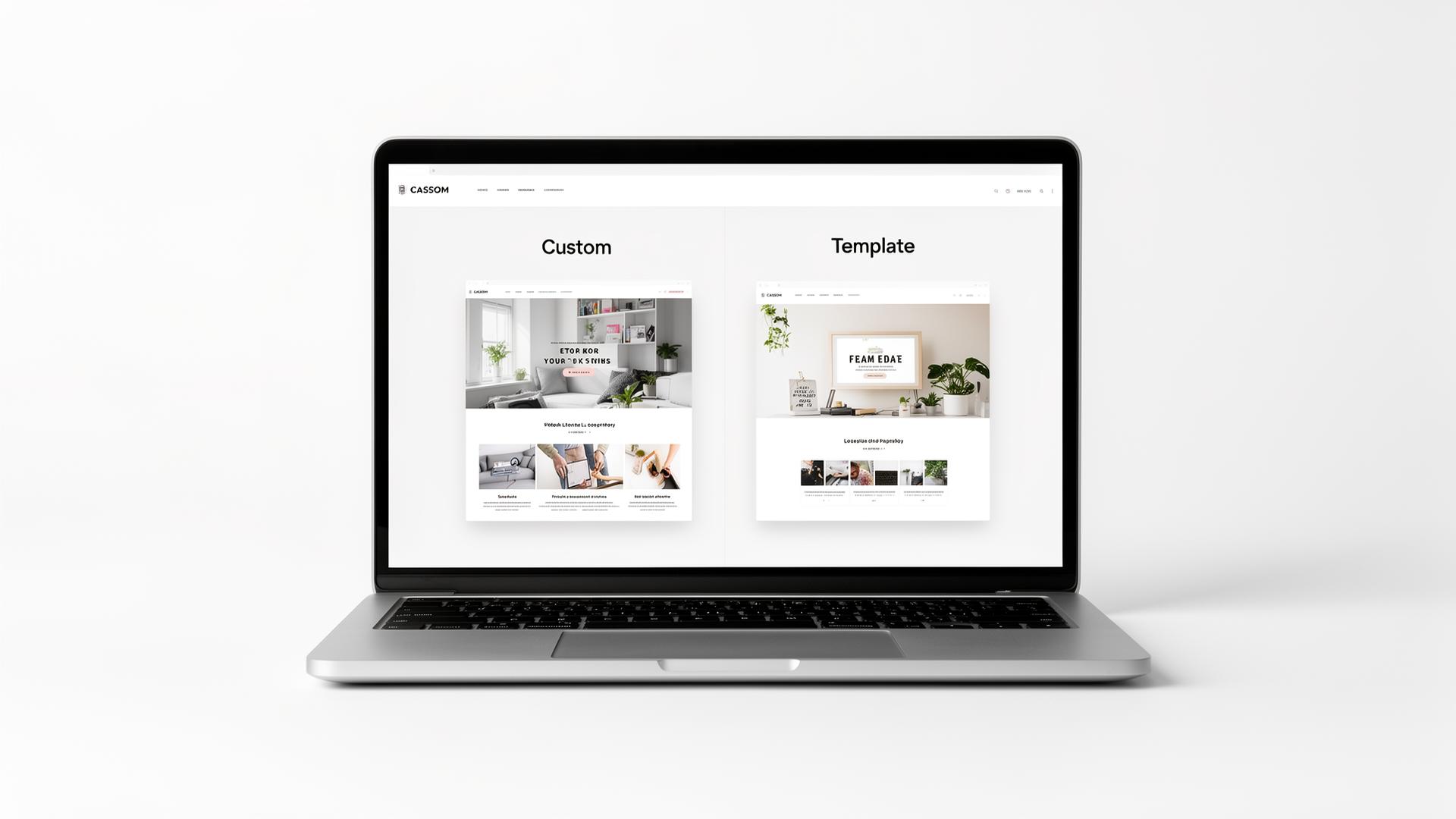 Custom website vs template website comparison on two monitors