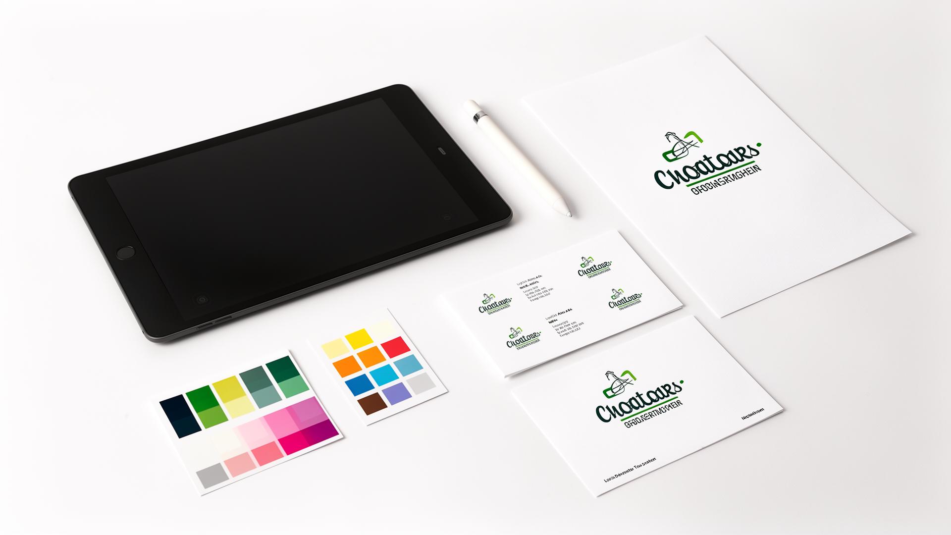 Freelance logo designer working at a creative home studio with drawing tablet