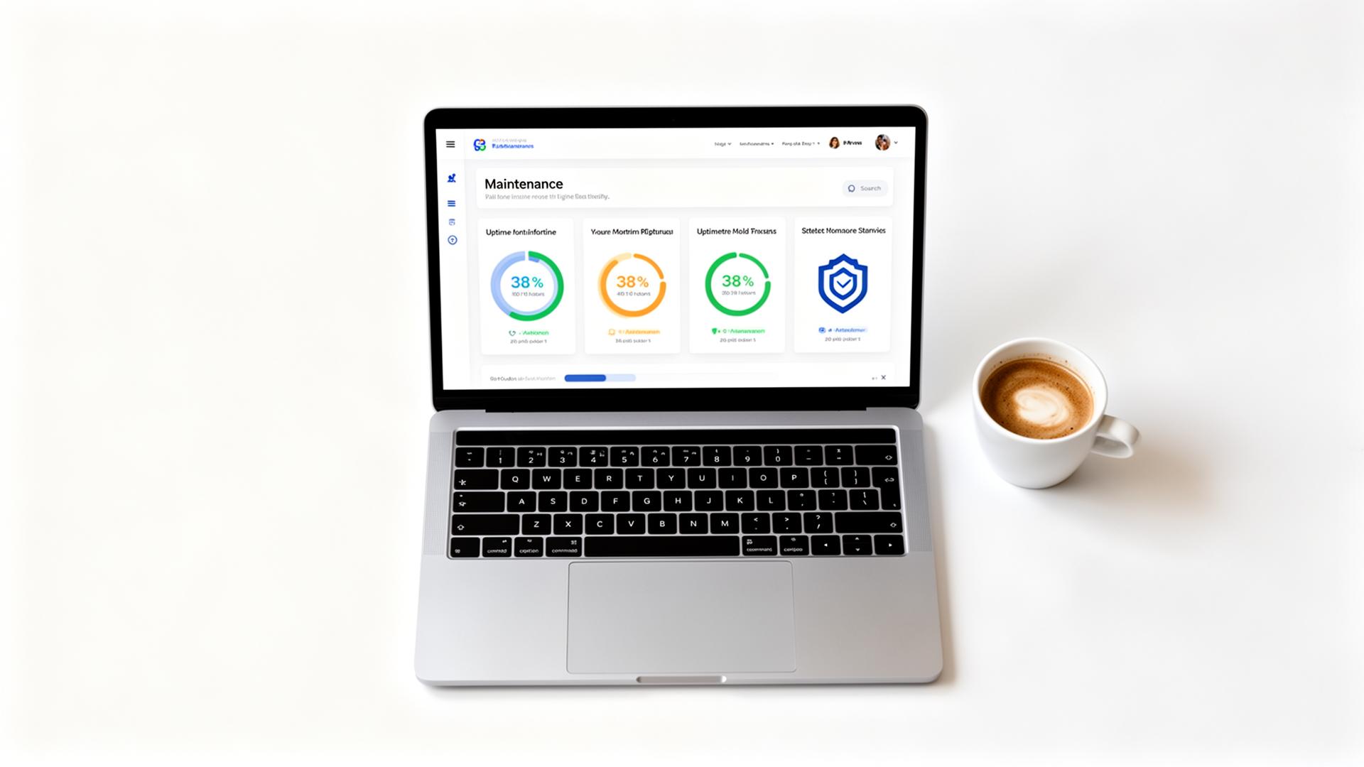 Website maintenance dashboards showing security monitoring and uptime status