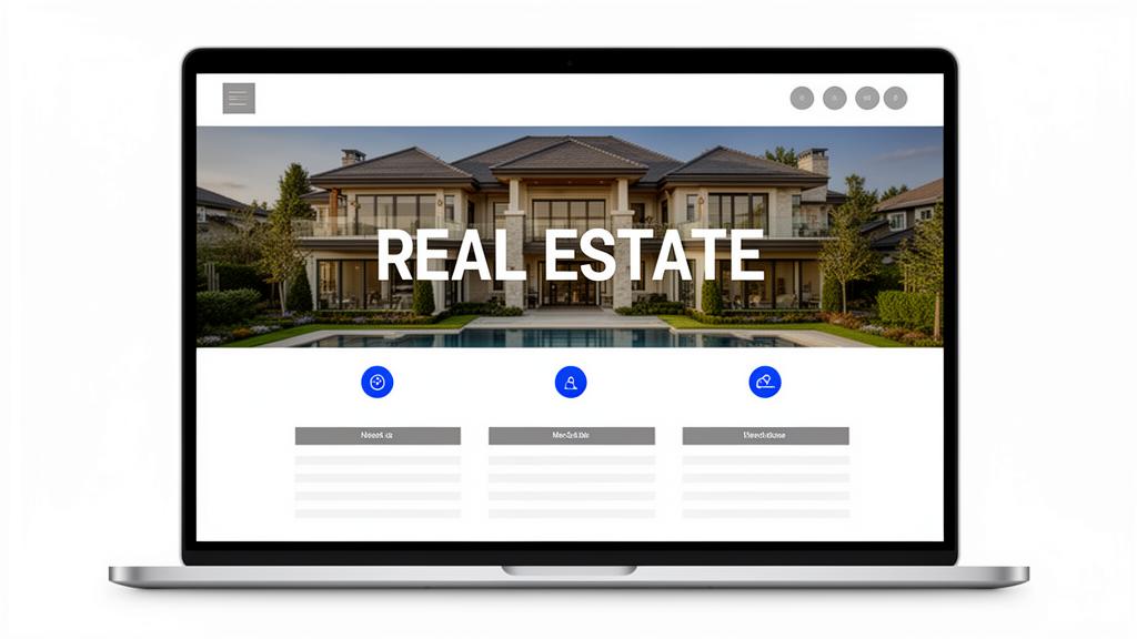 Real estate website design mockup showing luxury property listings