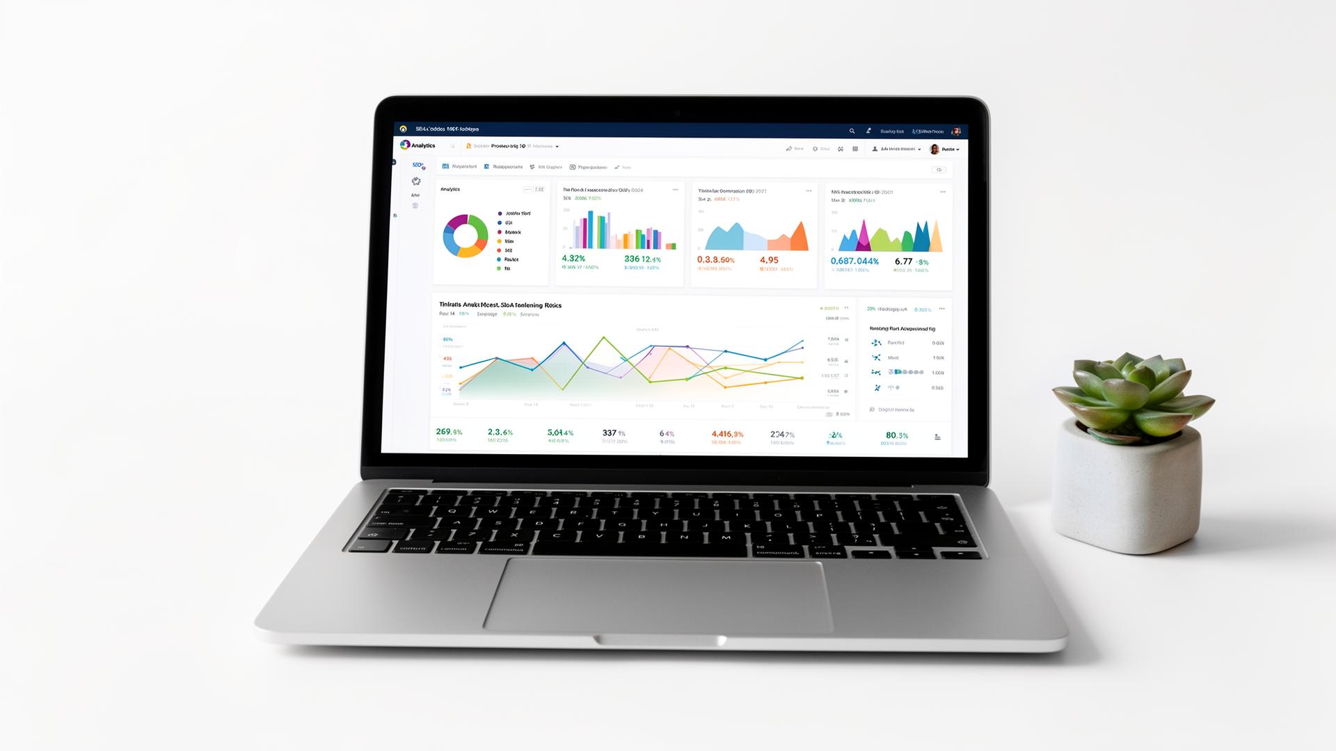 SEO analytics dashboard showing keyword rankings and organic traffic metrics