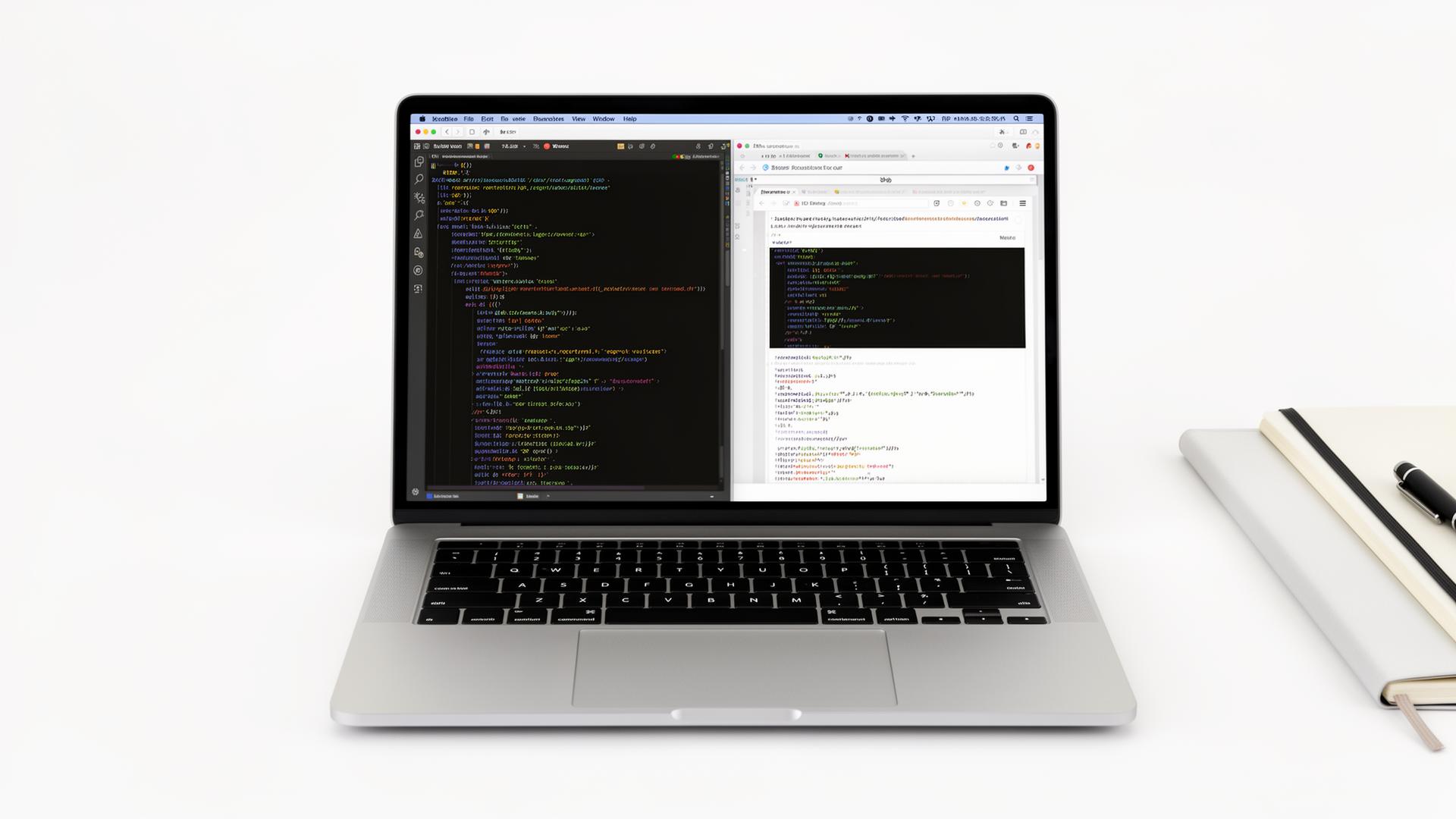 Website creation process with design mockups and development tools