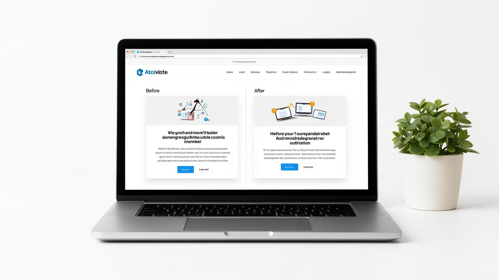 Before and after website redesign comparison on a monitor