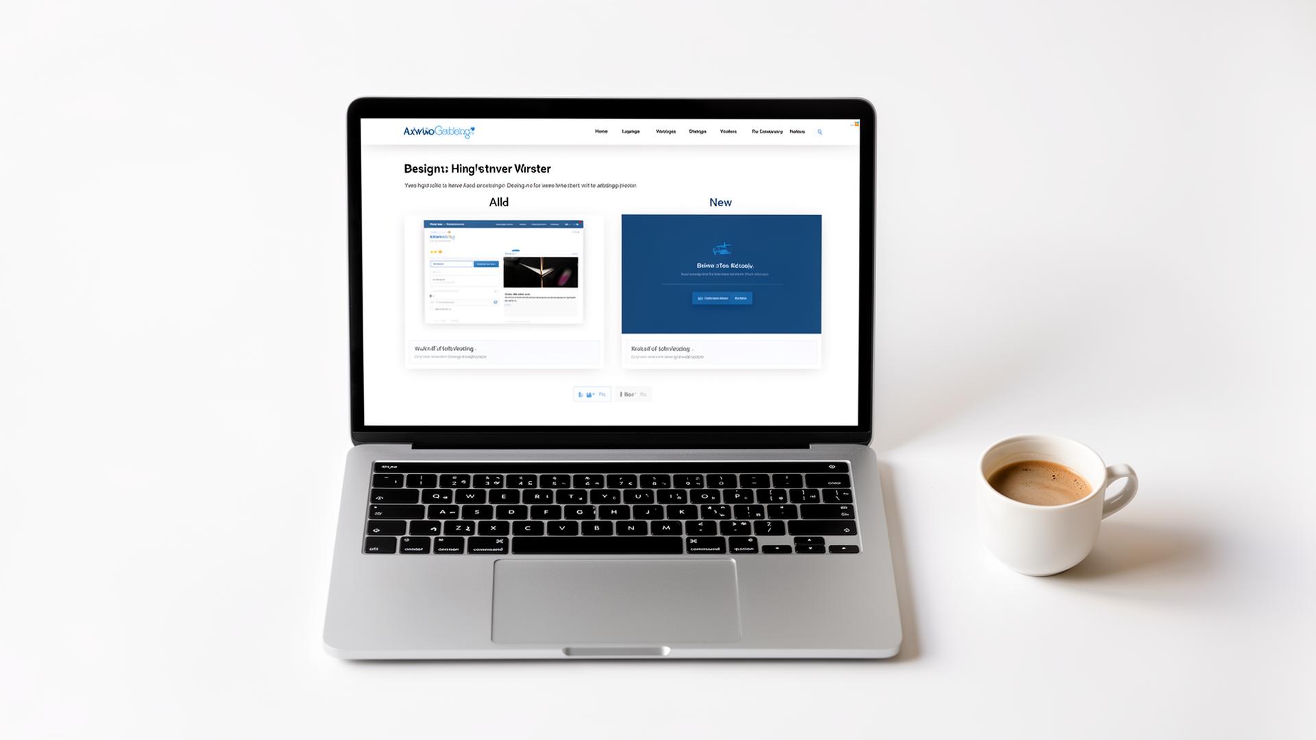 Website redesign project with wireframe sketches and modern design on screen
